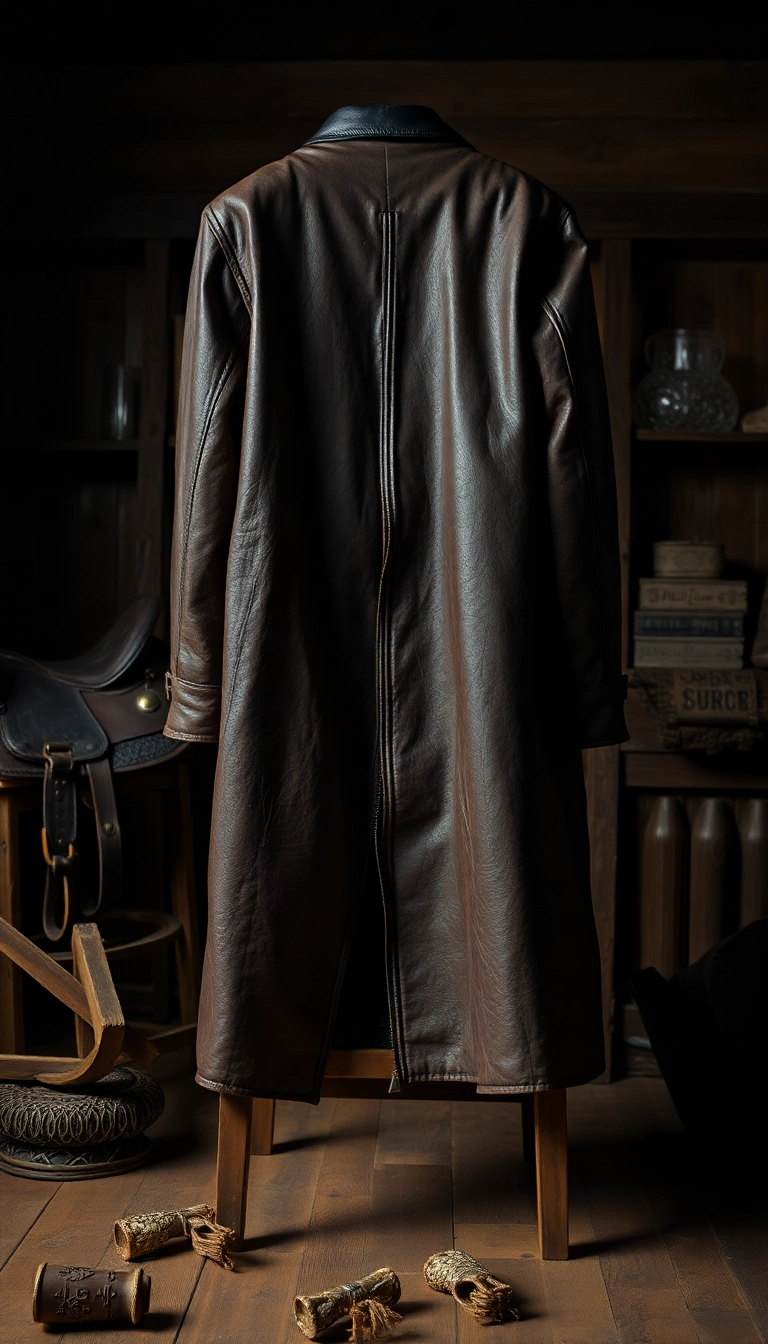 13 Gothic Outfit Ideas That Blend Edgy with Western Charm (Get Inspired by #5!) - 3. Distressed Leather Duster Coat