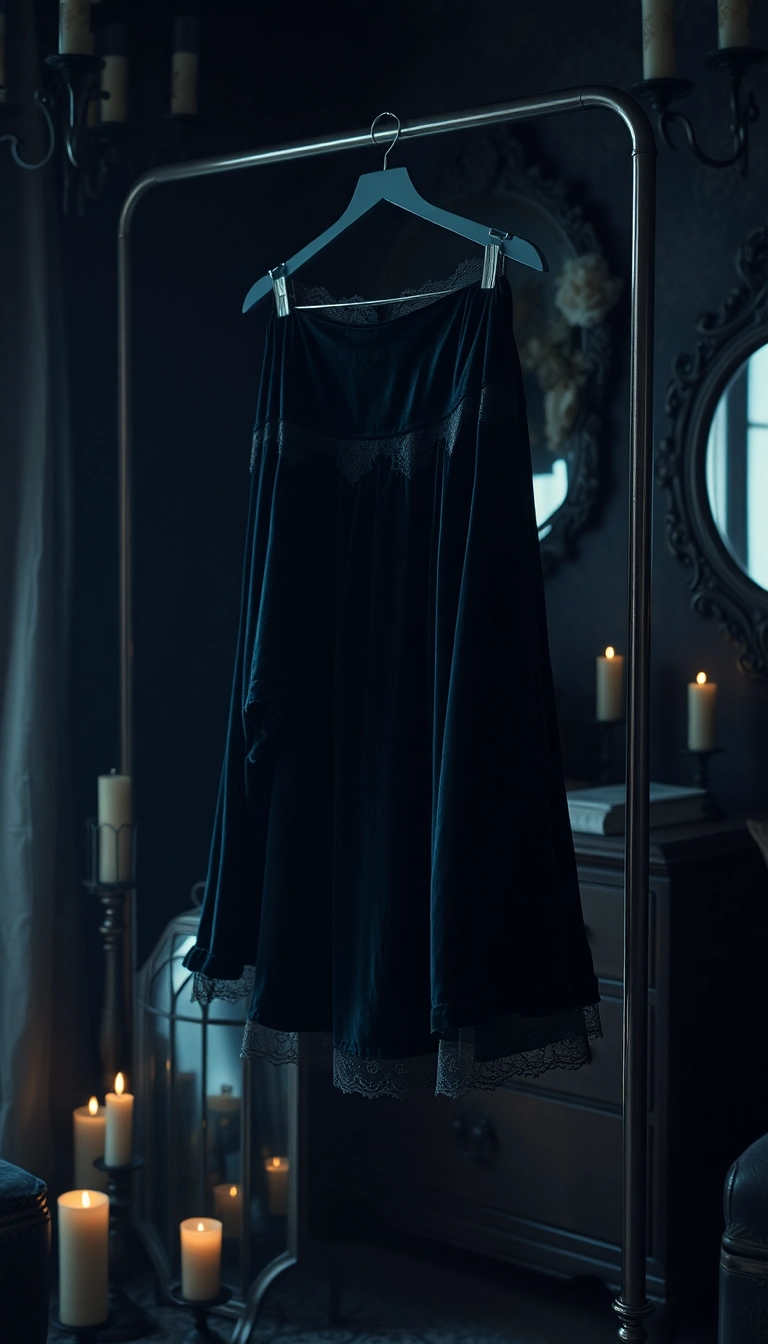 13 Gothic Outfit Ideas That Blend Edgy with Western Charm (Get Inspired by #5!) - 9. Velvet Skirt with Lace Accents