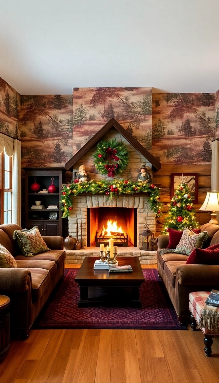 16 Nostalgic Christmas Wallpaper Styles That Will Take You Back in Time! - 14. Cozy Cabin Retreat