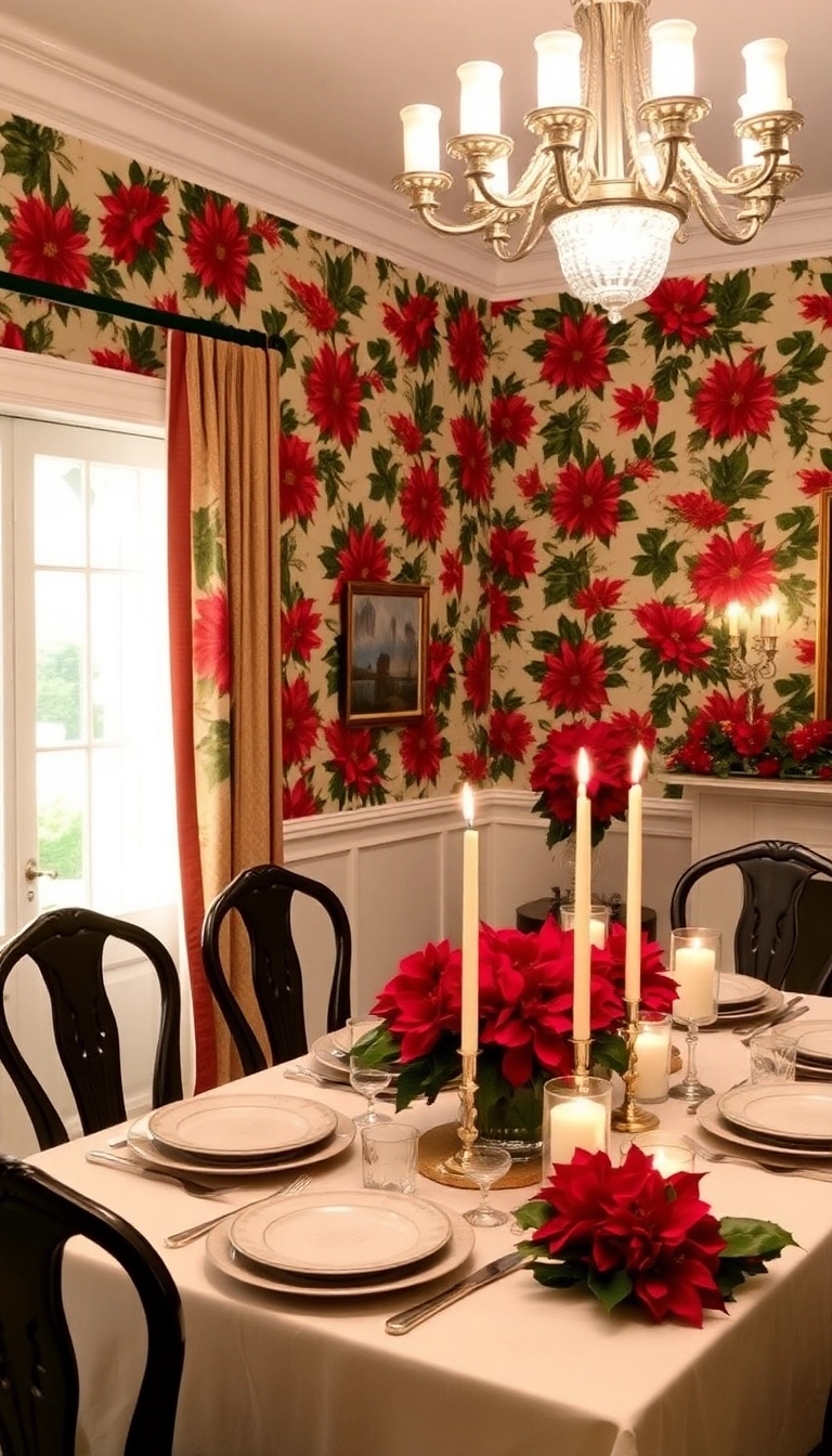 16 Nostalgic Christmas Wallpaper Styles That Will Take You Back in Time! - 7. Festive Poinsettias