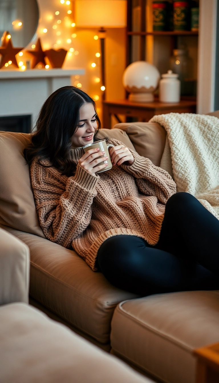 20 Cozy Winter Outfits That’ll Keep You Warm and Stylish (You’ll Love #10!) - 1. Chunky Knit Sweater & Leggings