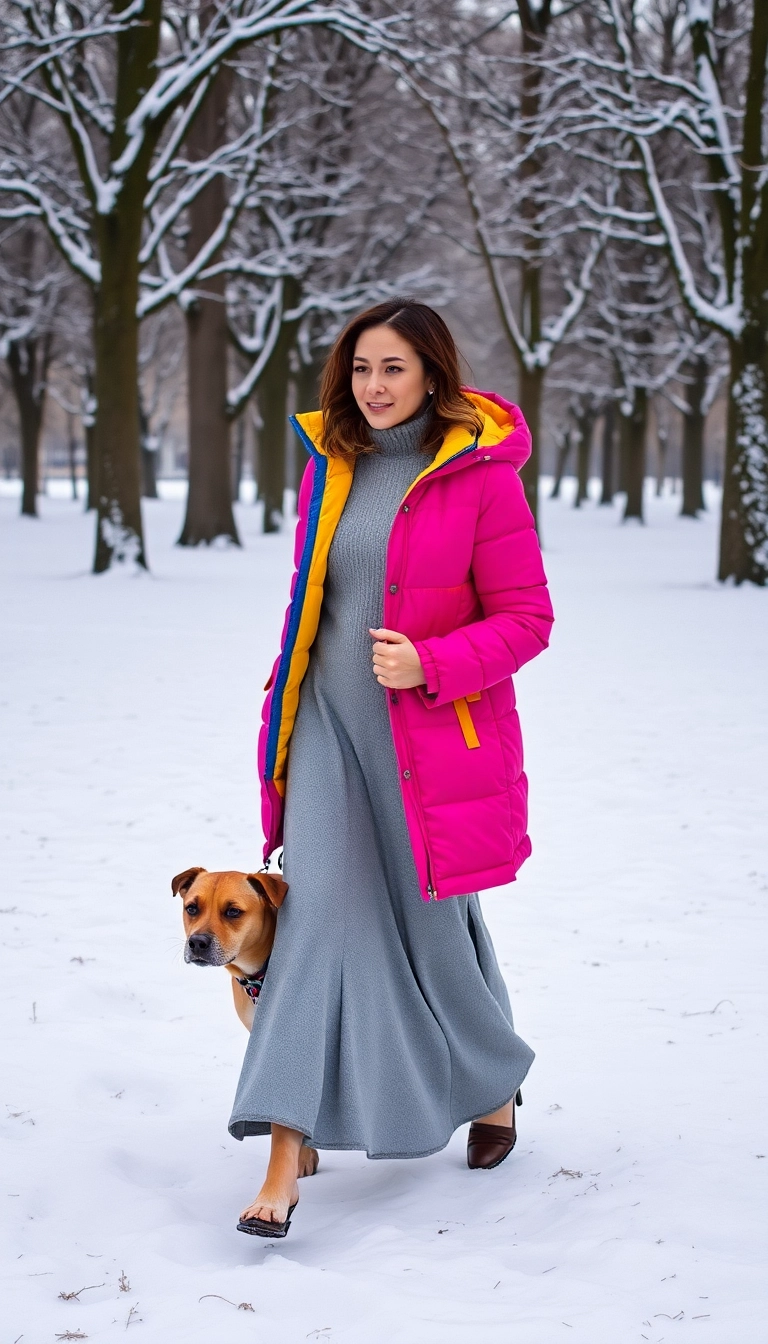 20 Cozy Winter Outfits That’ll Keep You Warm and Stylish (You’ll Love #10!) - 5. Puffer Jacket & Sweater Dress