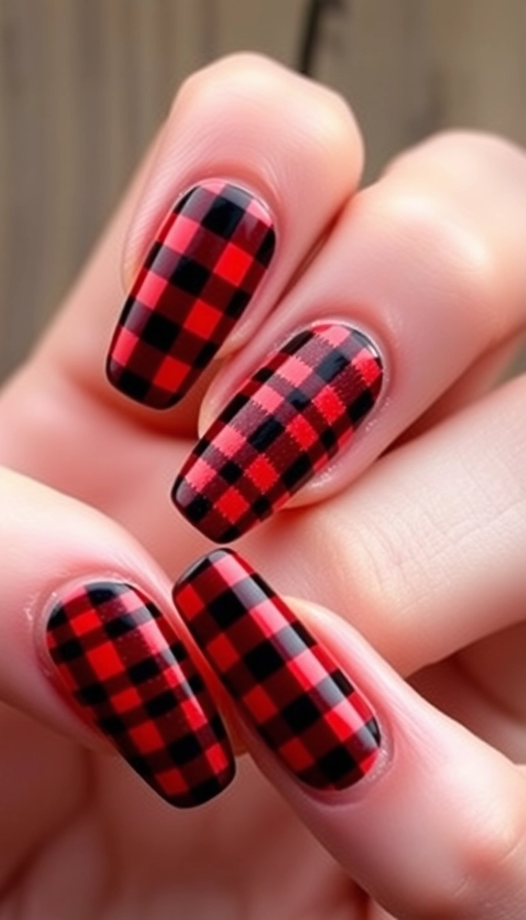 21 Gorgeous Coffin Nail Designs Perfect for Your Winter Wonderland! - 15. Classic Plaid Patterns