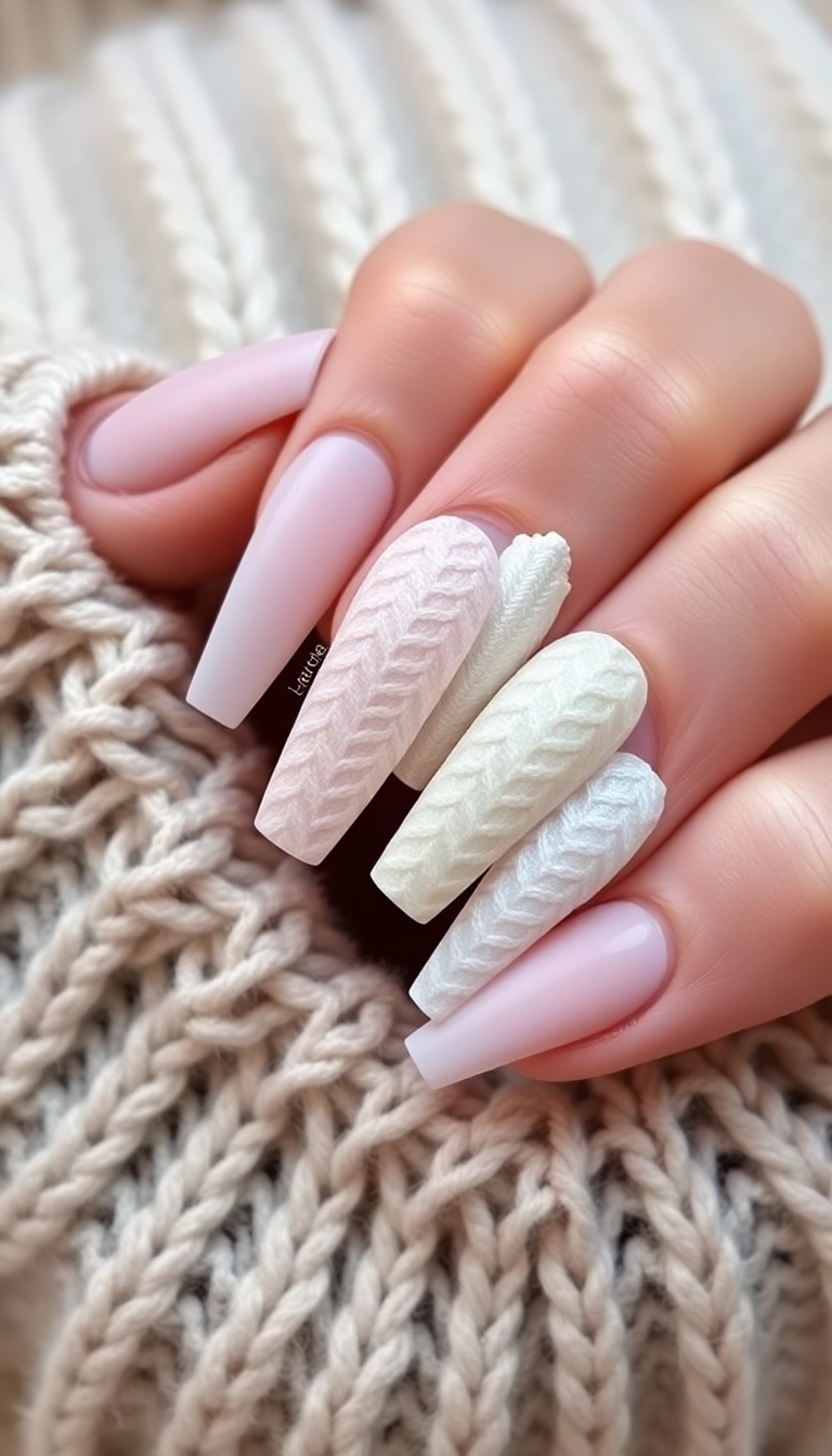 21 Gorgeous Coffin Nail Designs Perfect for Your Winter Wonderland! - 18. Textured Knitted Patterns