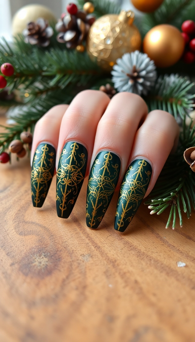 21 Gorgeous Coffin Nail Designs Perfect for Your Winter Wonderland! - 5. Dark Winter Green