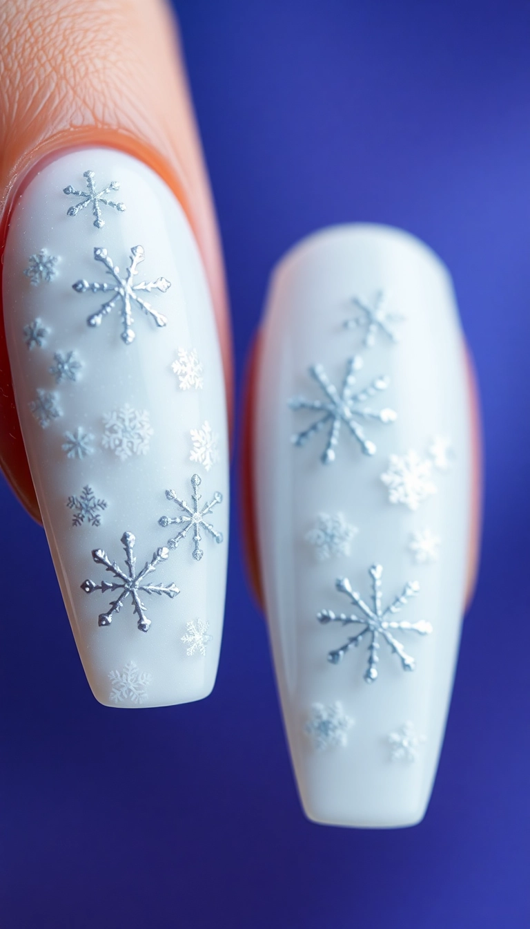 21 Gorgeous Coffin Nail Designs Perfect for Your Winter Wonderland! - 6. Snowflake Designs