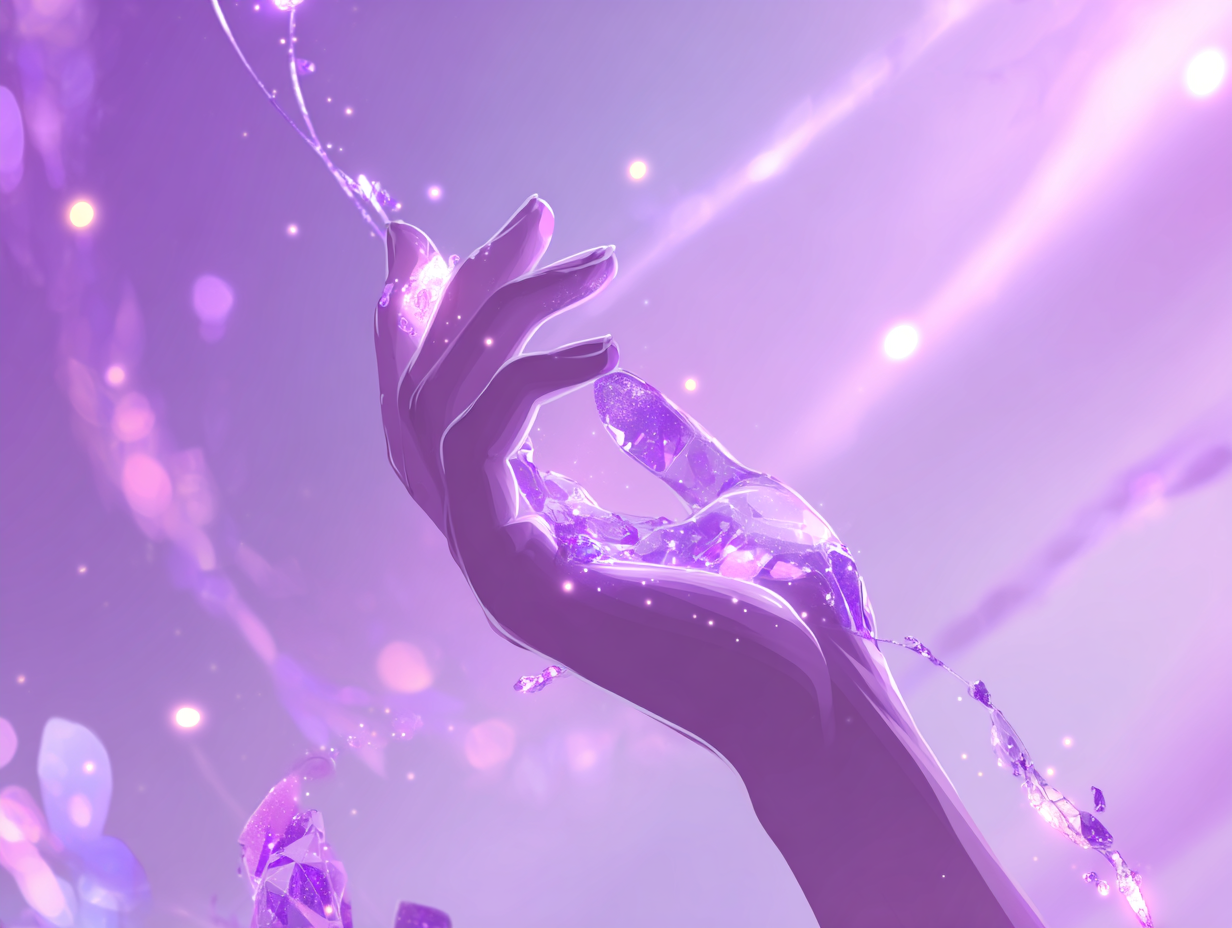 Snap Spell Grip: Floating Violet Glass Handle in Gold-Light Void - Sparklebox Aesthetic