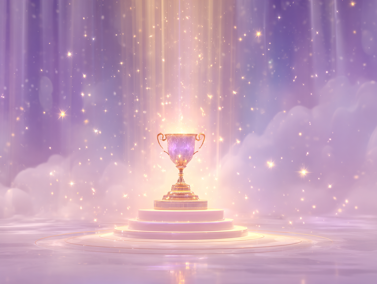 Snap Spell Applause: Lavender Trophy with Gold Light Rays - Sparklebox Style Visual